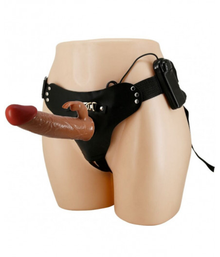 PRETTY LOVE - MARION HARNESS UNIVERSAL BRIEFS WITH VIBRATION DILDO 19 CM BROWN