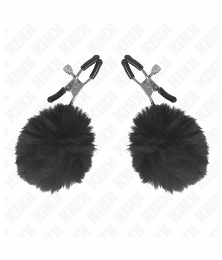 KINK - FAUX FUR BALL NIPPLE CLAMP BLACK 6 CM