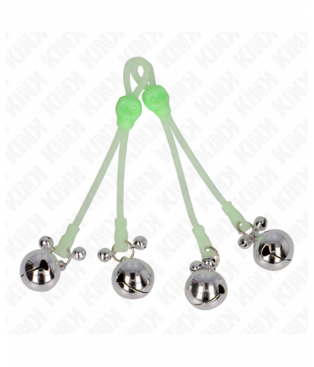 KINK - LUMINOUS SKULL NIPPLE CLAMPS WITH RING BELLS ADJUSTABLE GREEN / SILVER