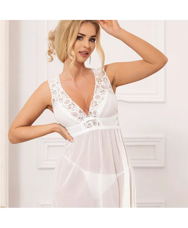SUBBLIME - BABYDOLL V formos iškirptė NĖRINIAI BALTI S/M 7