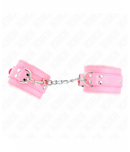 KINK - FUR LINED WRIST RESTRAINTS PINK WITH PINK BELT ADJUSTABLE 17-29 CM X 6 CM