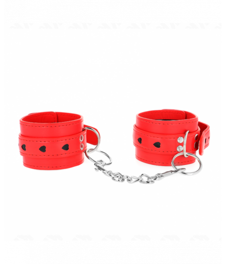 KINK - RED WRIST RESTRAINTS WITH BLACK HEART INLAY ADJUSTABLE 21-28 CM X 5.5 CM