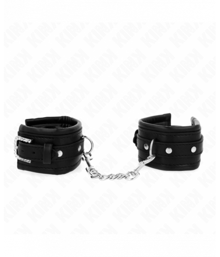 KINK - RHINESTONE BUCKLE WRIST RESTRAINTS BLACK ADJUSTABLE 25-32 CM X 5.5 CM