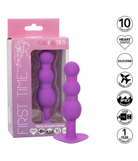 CALEXOTICS - FIRST TIME ANAL PLUG TRIPLE BEADED PROBE 10 VIBRATIONS PURPLE