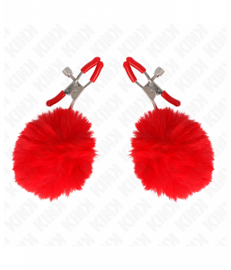 KINK - FAUX FUR BALL NIPPLE CLAMP RED 6 CM