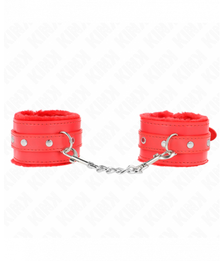 KINK - PREMIUM FUR LINED WRIST RESTRAINTS RED WITH RED BELT ADJUSTABLE 17-29 CM X 6 CM