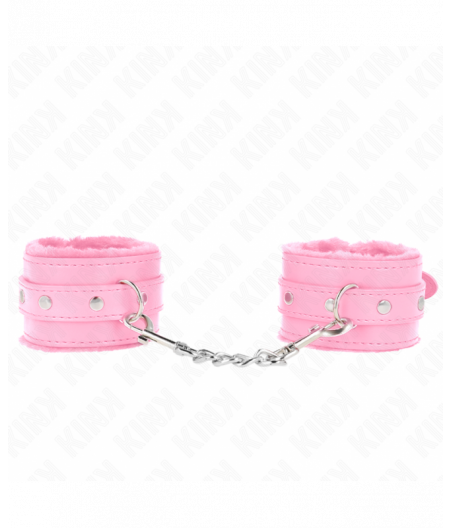 KINK - PREMIUM FUR LINED WRIST RESTRAINTS PINK WITH PINK BELT ADJUSTABLE 17-29 CM X 6 CM