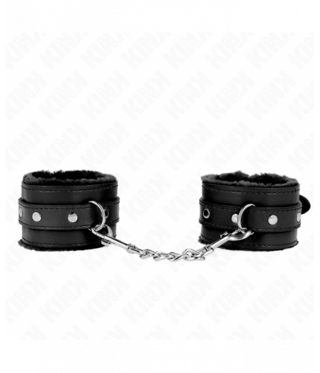 KINK - PREMIUM FUR LINED WRIST RESTRAINTS BLACK WITH BLACK BELT ADJUSTABLE 17-29 CM X 6 CM