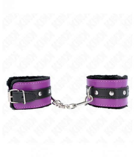 KINK - PREMIUM FUR LINED WRIST RESTRAINTS BLACK WITH PURPLE / BLACK BELT ADJUSTABLE 17-29 CM X 6 CM