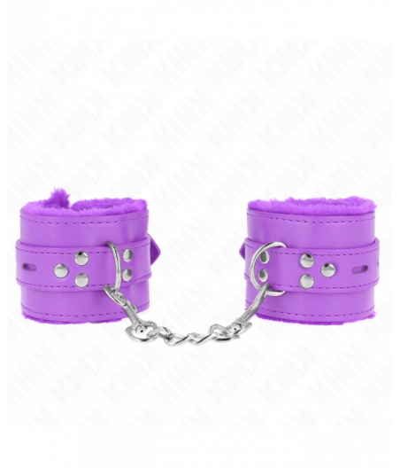 KINK - FUR LINED WRIST RESTRAINTS WITH SQUARE HOLES PURPLE AND PURPLE BELT ADJUSTABLE 17-29 CM X 6 CM