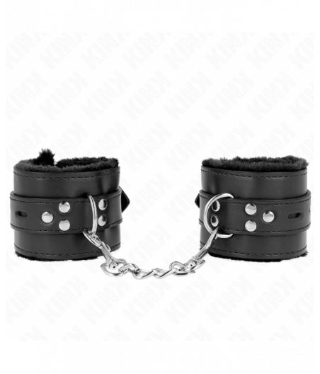 KINK - FUR LINED WRIST RESTRAINTS WITH SQUARE HOLES BLACK AND BLACK BELT ADJUSTABLE 17-29 CM X 6 CM