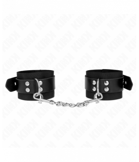 KINK - NYLON WRIST RESTRAINTS BLACK WITH LEATHER BELT BLACK ADJUSTABLE 19-29 CM X 5.1 CM