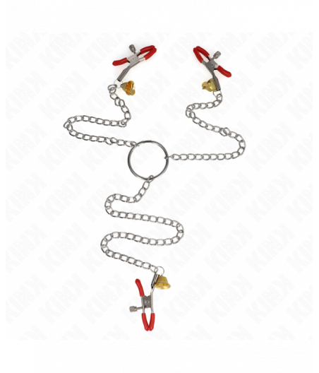 KINK - BELL TRIPLE NIPPLE AND CLIT CLAMPS RED WITH CHAIN 30 CM