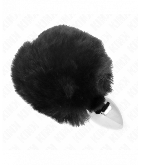 KINK - STAINLESS STEEL PLUG 7 x 3 CM WITH BLACK FAUX FUR RABBIT TAIL 8 CM