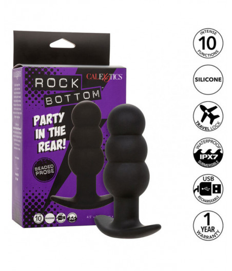 CALEXOTICS - ROCK BOTTOM BEADED ANAL PLUG 10 VIBRATIONS SILICONE BLACK