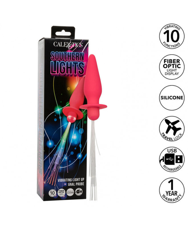 CALEXOTICS – SOUTHERN LIGHTS APŠVIETINA ANALINIS KIŠTUKAS 10 VIBRATIONS SILICONE PINK