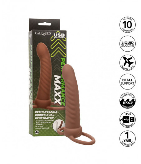 CALEXOTICS - MAXX RIBBED DUAL PENETRATOR 10 VIBRATIONS BROWN