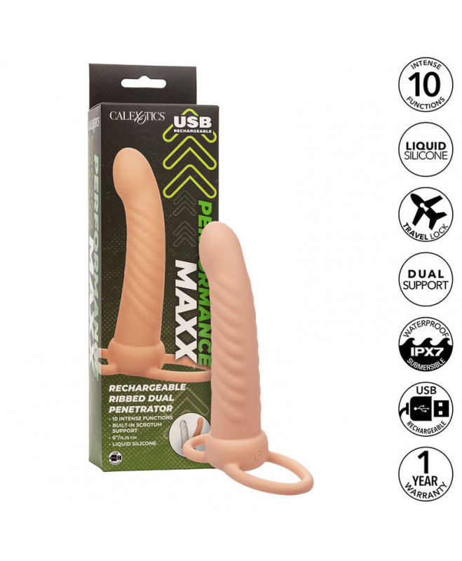 CALEXOTICS – MAXX briaunotas DUAL PENETRATOR 10 VIBRATIONS FLESH