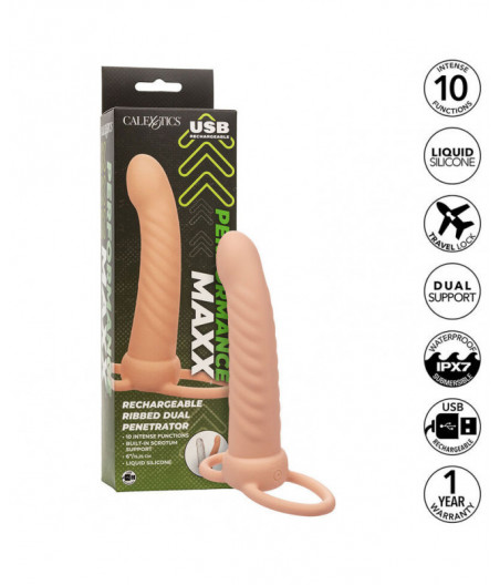 CALEXOTICS - MAXX RIBBED DUAL PENETRATOR 10 VIBRATIONS FLESH