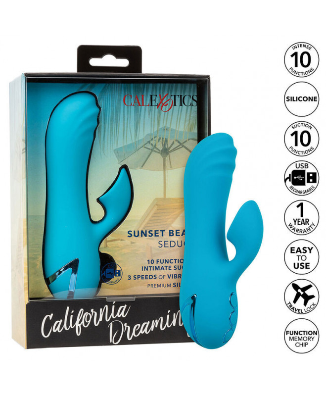 CALEXOTICS – SUNSET BEACH SEDUCER VIBRATOR IR STIMULIATORIUS 10 FUNKCIJŲ MĖLYNAS