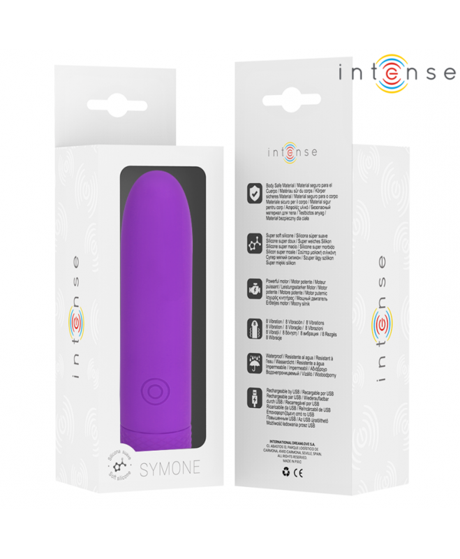 INTENSE – SYMONE USB ĮKRAUJAMAS VIBRATINGAS BULLET 8 VIBRATIONS PURPLE 10 X 2,2 CM 8