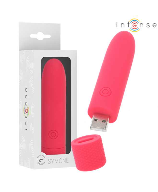 INTENSE – SYMONE USB ĮKRAUJAMAS VIBRATINGAS BULLET 8 VIBRATIONS RED 10 X 2,2 CM