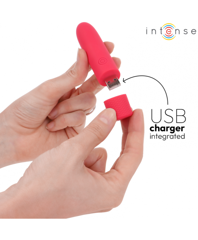 INTENSE – SYMONE USB ĮKRAUJAMAS VIBRATINGAS BULLET 8 VIBRATIONS RED 10 X 2,2 CM 6
