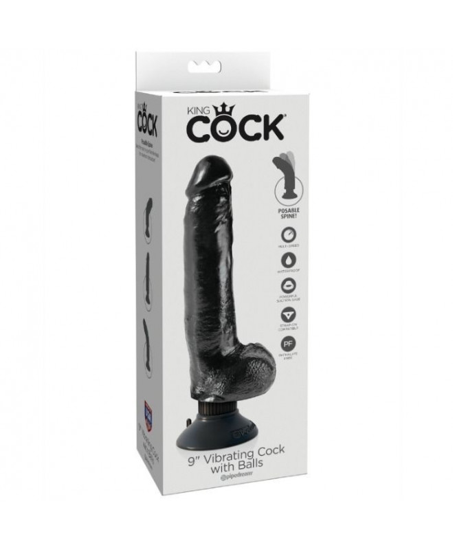 KING COCK 23 CM VIBRACINĖ GAIDAS SU KAMULIAIS JUODAS 2