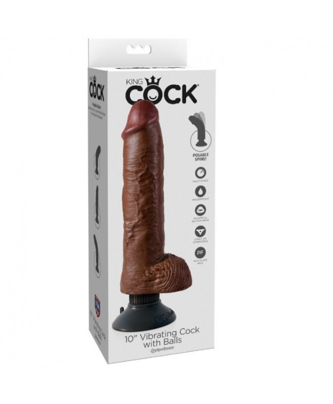 KING COCK 25,5 CM VIBRACINĖ GAIDAS SU KAMULIAIS RUDAS 3