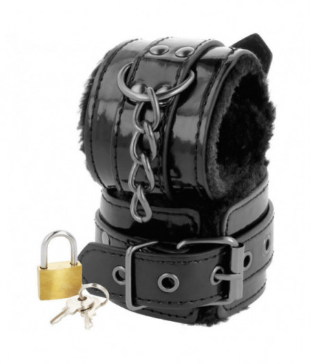 DARKNESS BLACK ADJUSTABLE LEATHER HANDCUFFS WITH PADLOCK