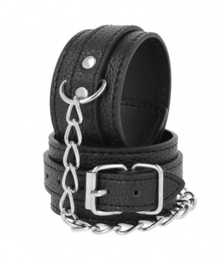 DARKNESS BLACK TEXTURED LEATHER HANDCUFFS