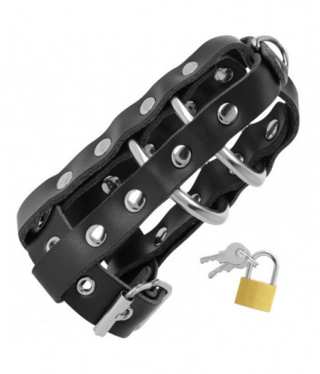 DARKNESS LEATHER CHASTITY CAGE WITH LOCK