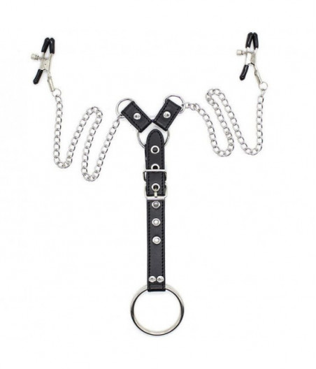 OHMAMA FETISH NIPPLE CLAMPS WITH CHAINS AND PENIS RING