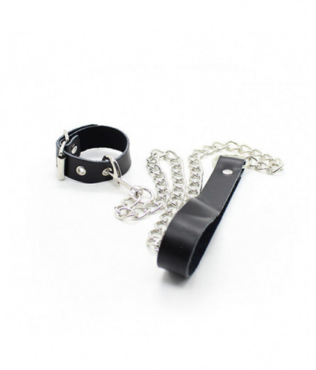 OHMAMA FETISH PENIS NECKLACE AND LEATHER STRAP WITH METAL CHAIN