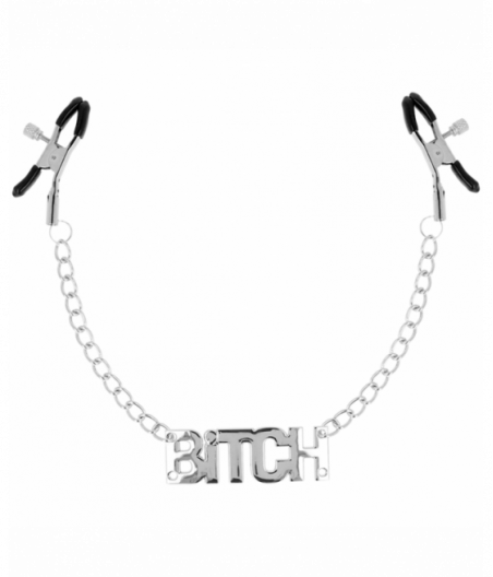 OHMAMA FETISH NIPPLE CLAMPS WITH CHAINS - BITCH