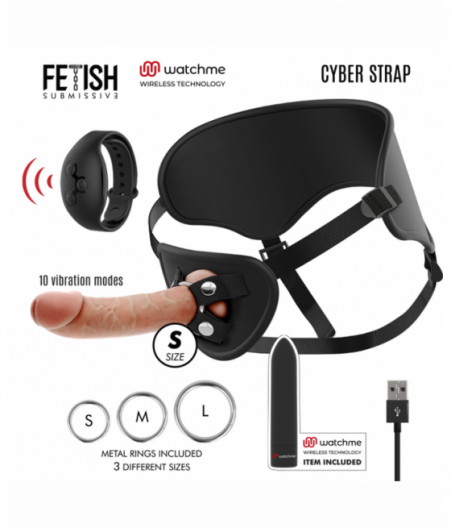 FETISH SUBMISSIVE CYBER STRAP - HARNESS WITH DILDO AND BULLET REMOTE CONTROL WATCHME S TECHNOLOGY