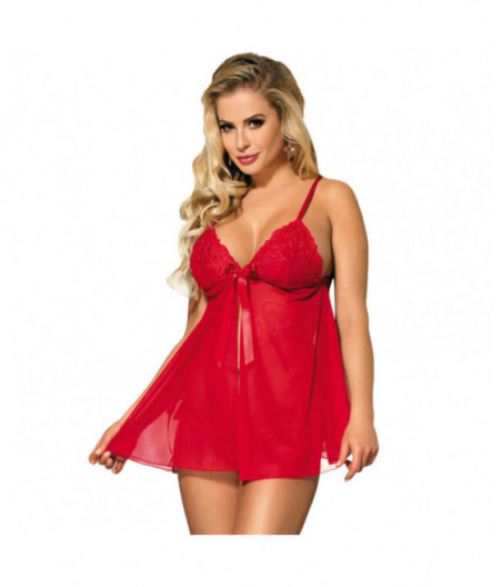 SUBBLIME BABYDOLL - WITH BOW AND FLORAL LACES RED