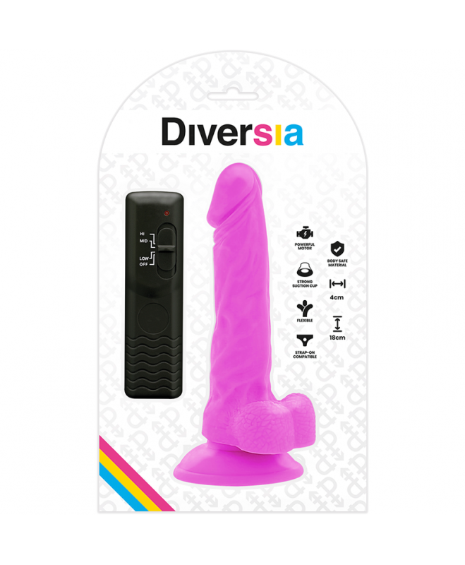 DIVERSIA FLEXIBLE VIBRING DILDO 18 CM - PURPURA 7