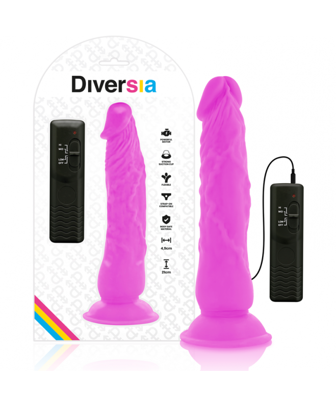 DIVERSIA FLEXIBLE VIBRING DILDO 21 CM - PURPURA 2