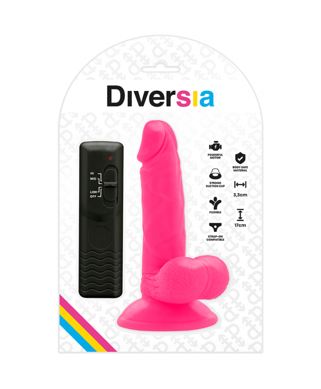 DIVERSIA FLEXIBLE VIBRING DILDO 17 CM - ROŽINĖ 8