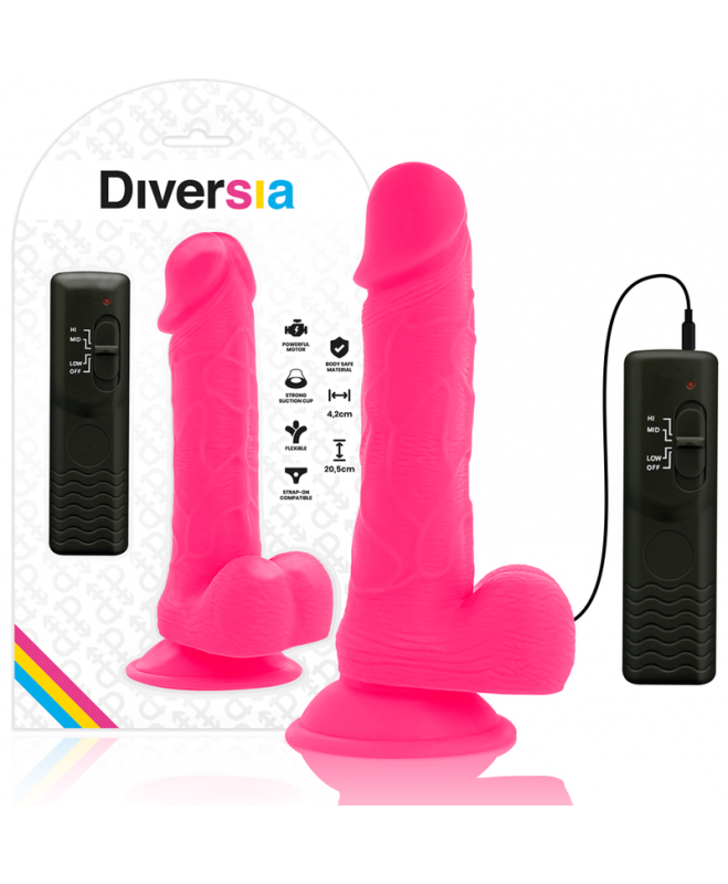 DIVERSIA FLEXIBLE VIBRING DILDO 20,5 CM - ROŽINĖ 2