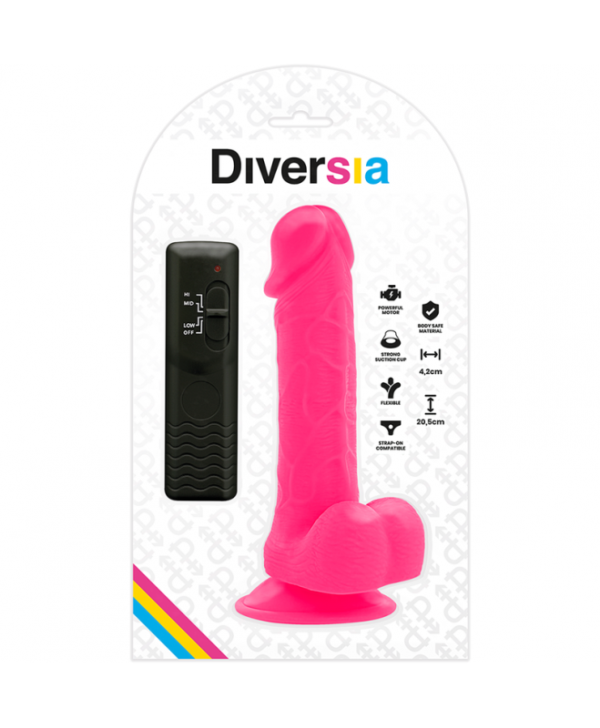 DIVERSIA FLEXIBLE VIBRING DILDO 20,5 CM - ROŽINĖ 8