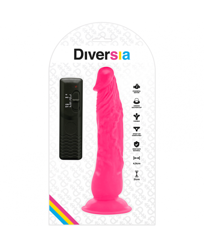 DIVERSIA FLEXIBLE VIBRING DILDO 21 CM - ROŽINĖ 8