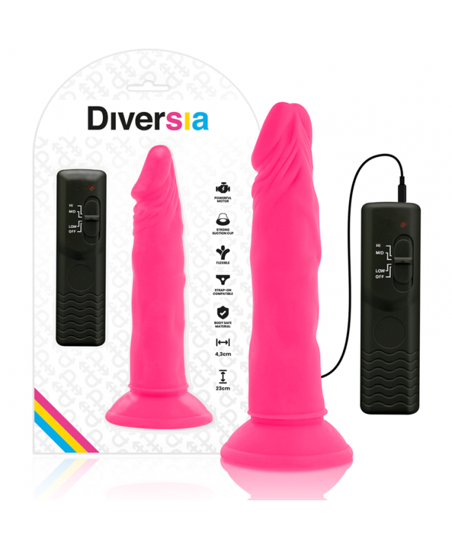 DIVERSIA FLEXIBLE VIBRING DILDO 23 CM - ROŽINĖ 2