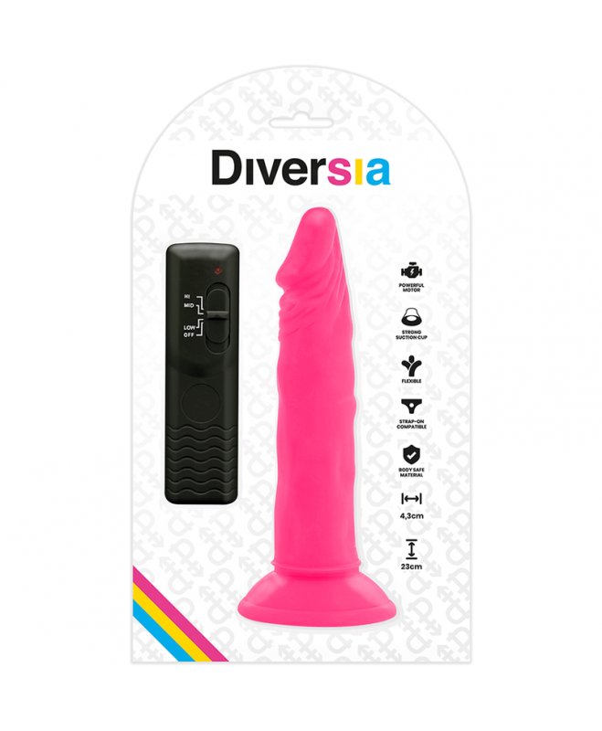 DIVERSIA FLEXIBLE VIBRING DILDO 23 CM - ROŽINĖ 7