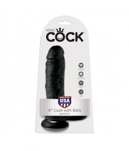 KING COCK 8" COCK BLACK WITH BALLS 20.3 CM