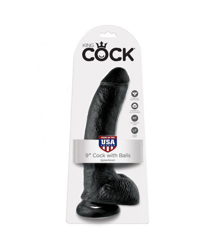 KING COCK 9" GAIDAS JUODAS SU KAMULIAIS 22,9 CM