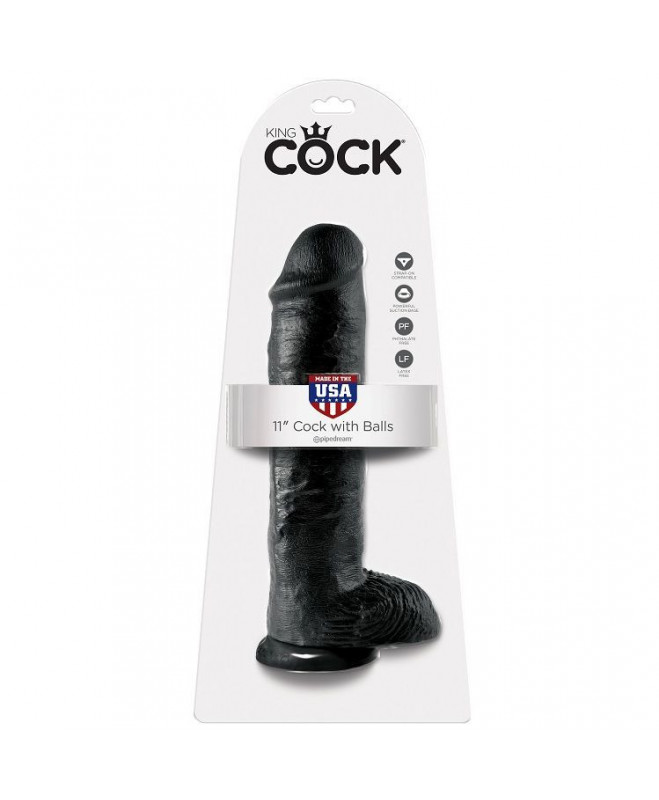 KING COCK 11" GAIDAS JUODAS SU KAMULIAIS 28 CM