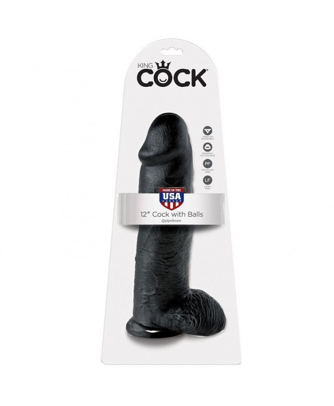 KING COCK 12" GAIDAS JUODAS SU KAMULIAIS 30,48 CM