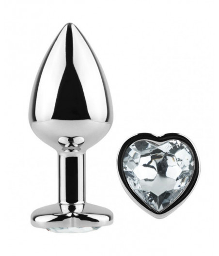 SECRET PLAY - METAL BUTT PLUG CLEAR CRYSTAL HEART SMALL SIZE 7 CM